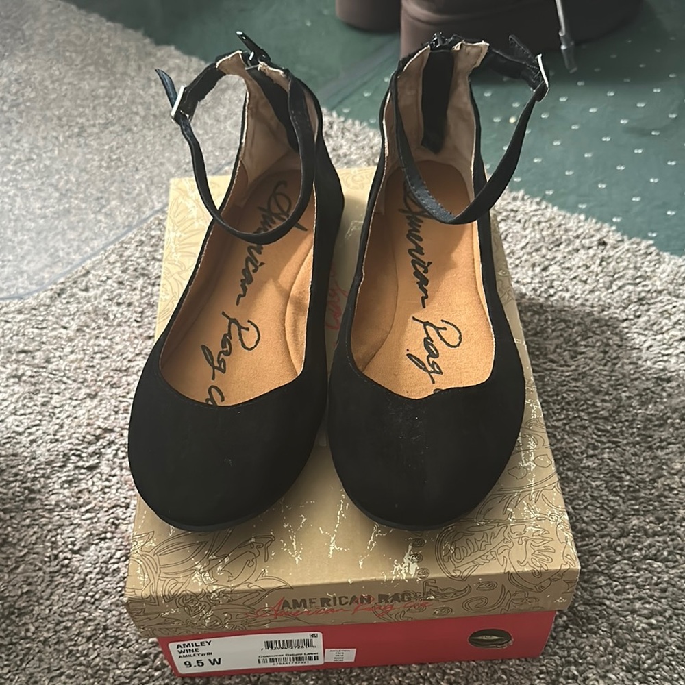 American Rag Black Flats with Ankle Strap